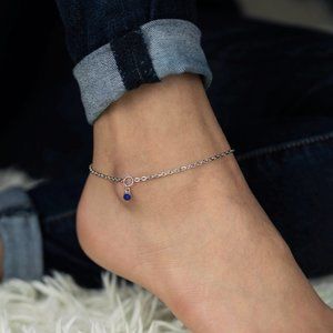 Silver Birthstone Colored Anklets